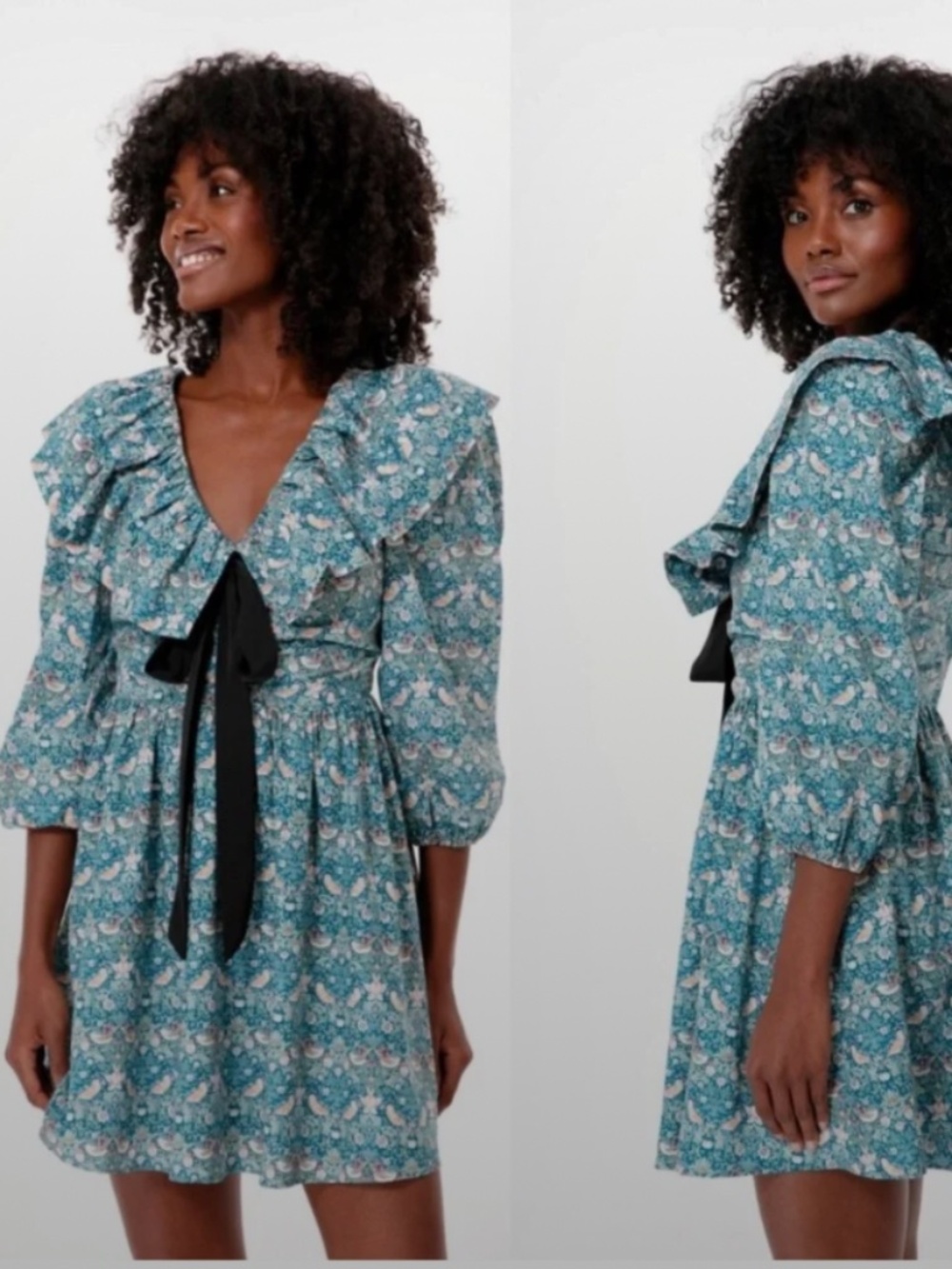 Hyacinth House Tuckernuck Ruffle Collar Birdsong Mini Dress. oversized ruffle XS